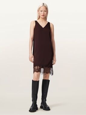 AllSaints Oxblood Two-Piece Lace-Trim Slip Dress